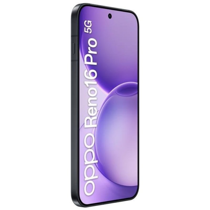 Detalle de OPPO Reno16 Pro 5G 12GB/512GB en negro, con funda y cargador