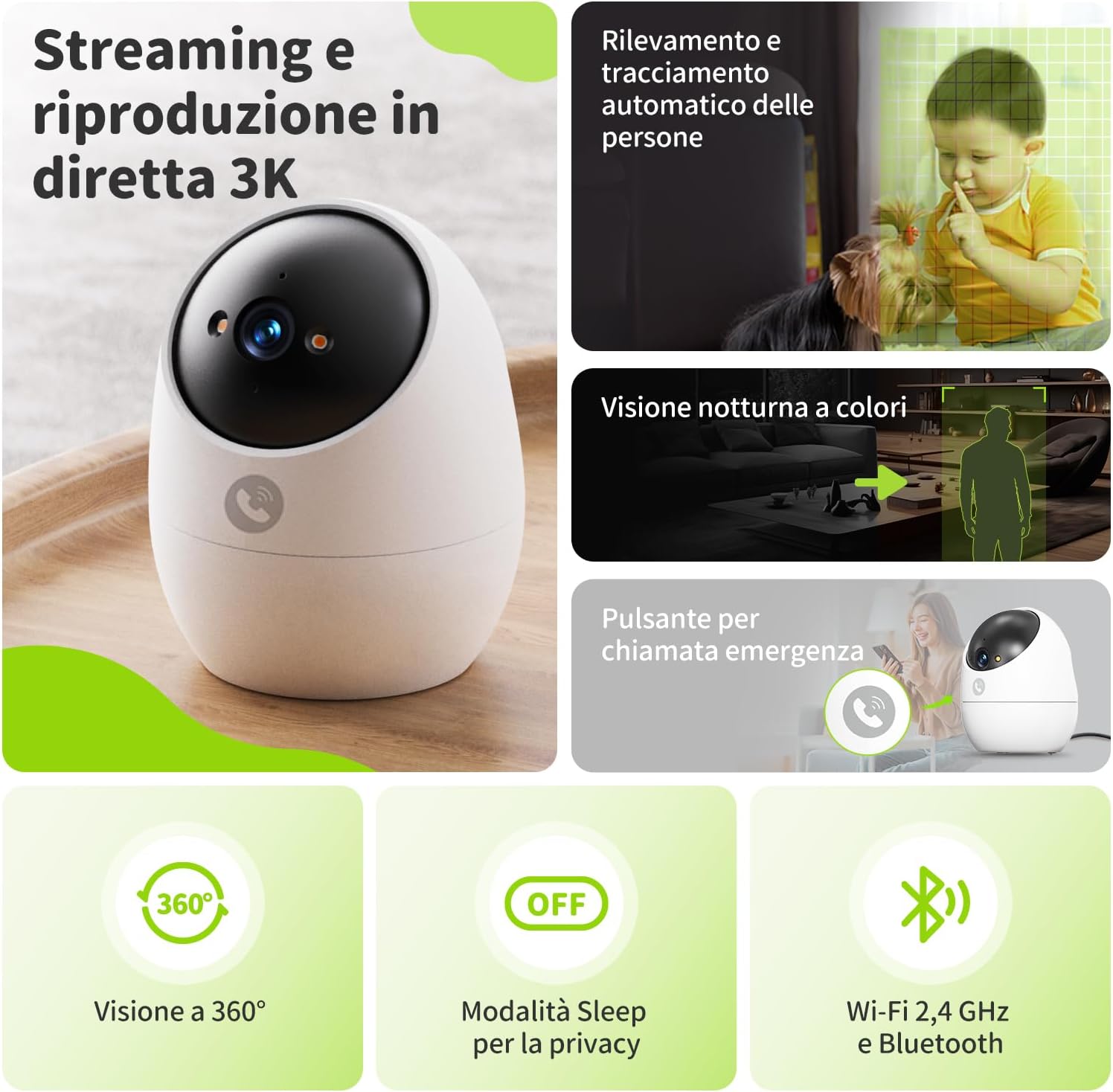 Thumbnail 4 de Beans View 3K (5MP) Telecamera di Sicurezza per Interni – 360°, Visione Notturna a Colori, Wi‑Fi 2,4 GHz, rilevamento umano
