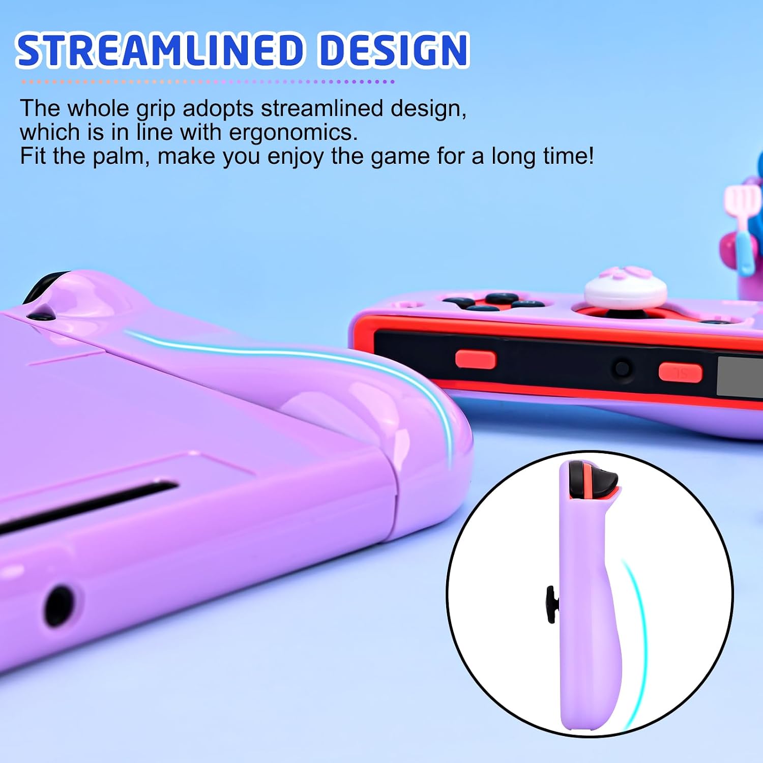 Thumbnail 4 de DLseego Protective Case for Nintendo Switch – Slim Dockable Hard PC Case with 2 Soft Handle Grips and 4 Thumb Grips (Purple)