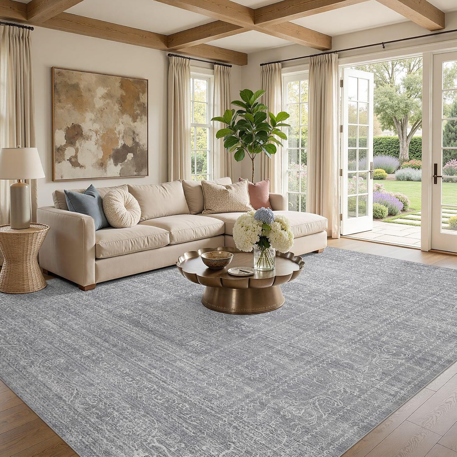 Thumbnail 1 de Nakagishi Neutral 8x10 Area Rug, Grey, Washable Low-Pile Polyester