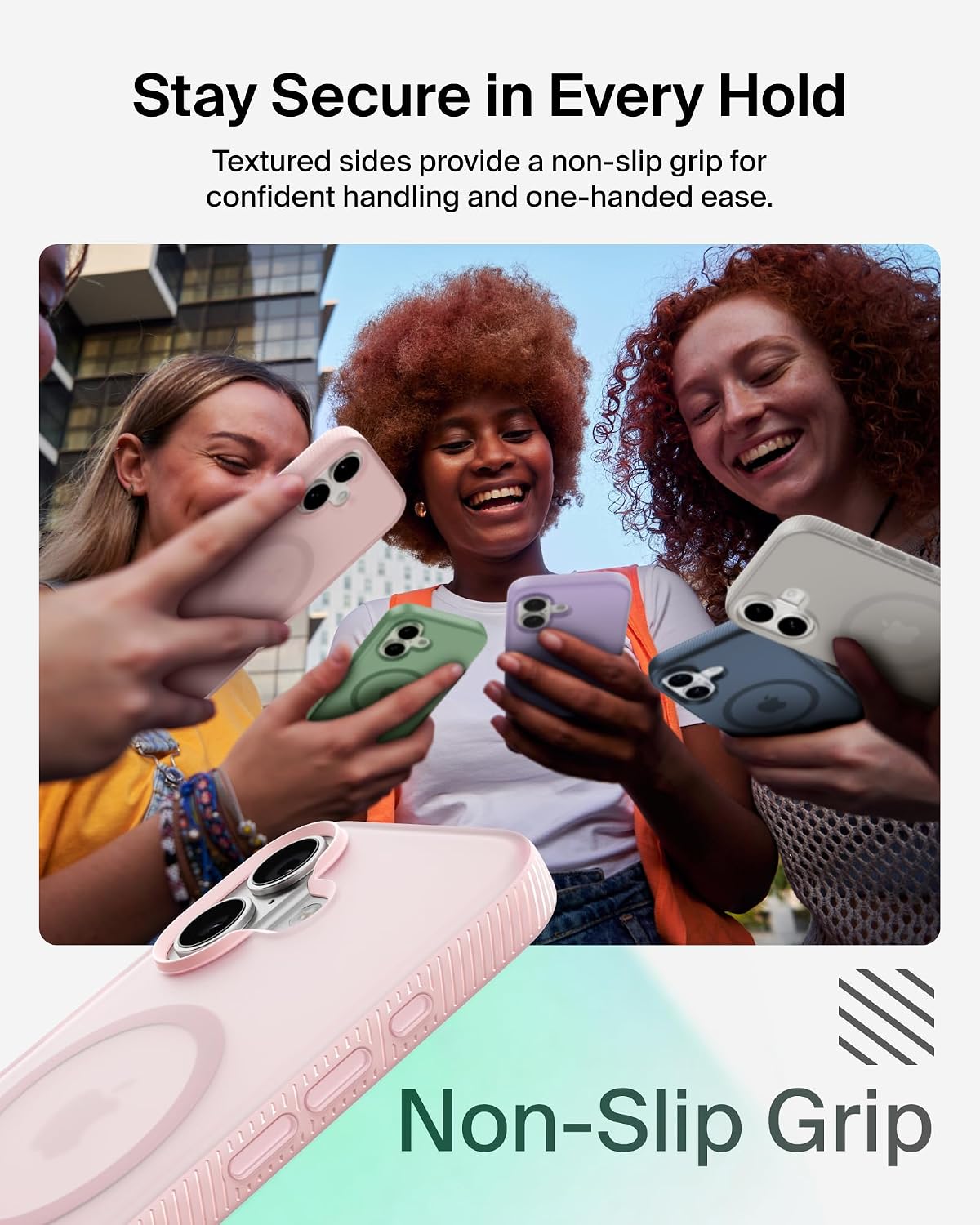 Detalle de Belkin SheerForce Grip MagSafe Case for iPhone 17 – Slim, Transparent Pink with Anti-Slip Edges