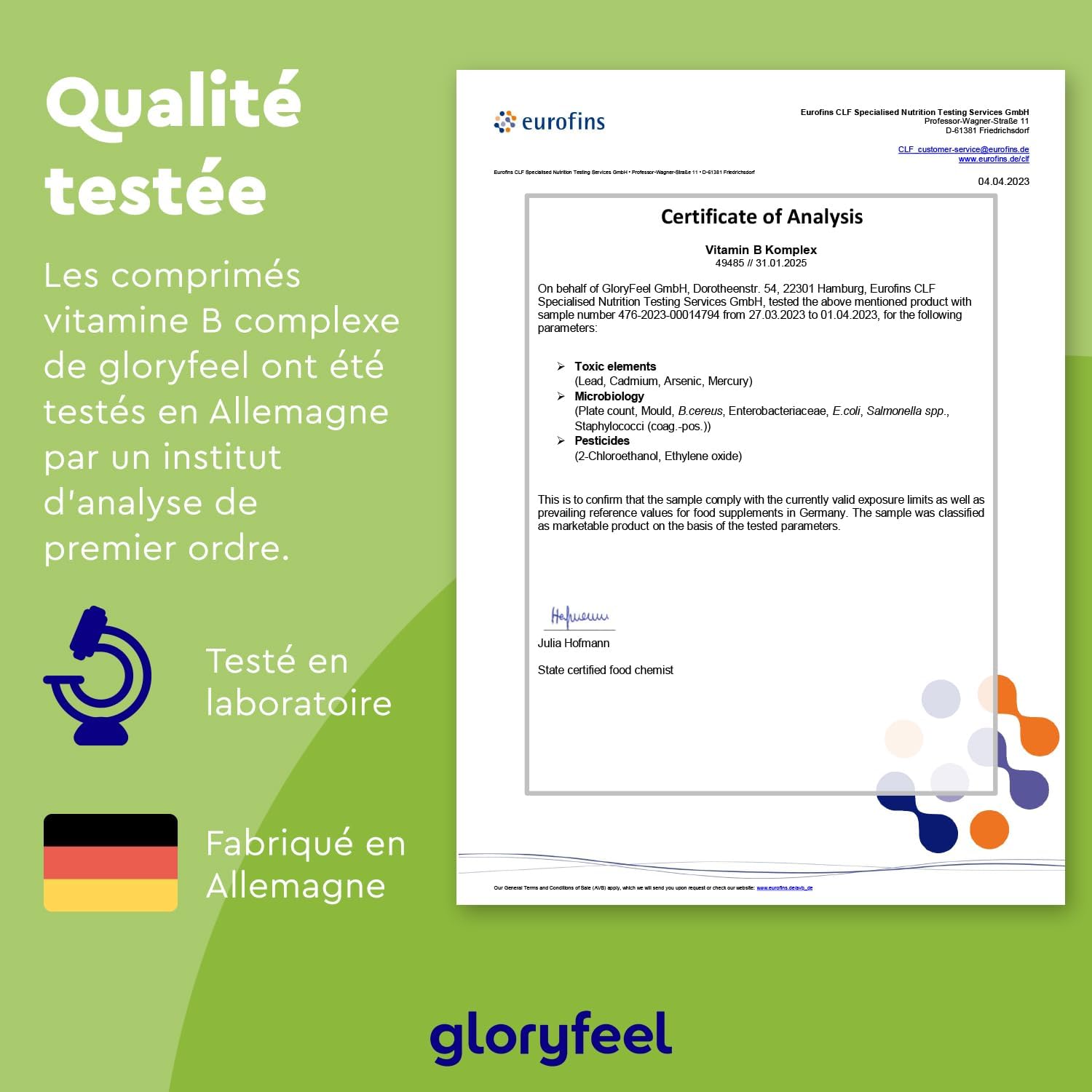 Detalle de Vitamine B Complex Gloryfeel – 200 comprimés végan, 8 vitamines B + 7 mois d’utilisation