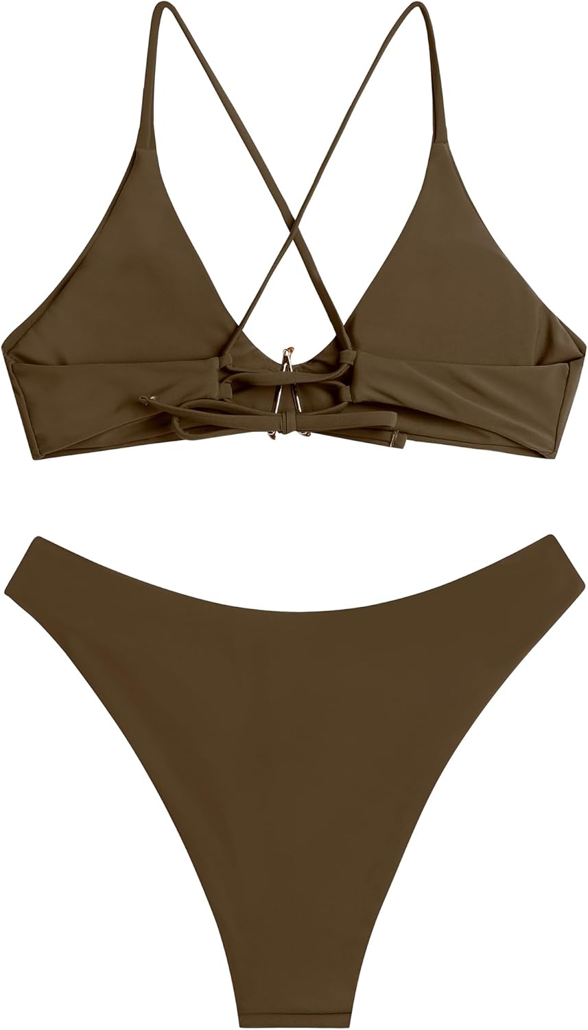 Thumbnail 2 de ZAFUL Women's Tie Back Padded High Cut Bralette Bikini Set