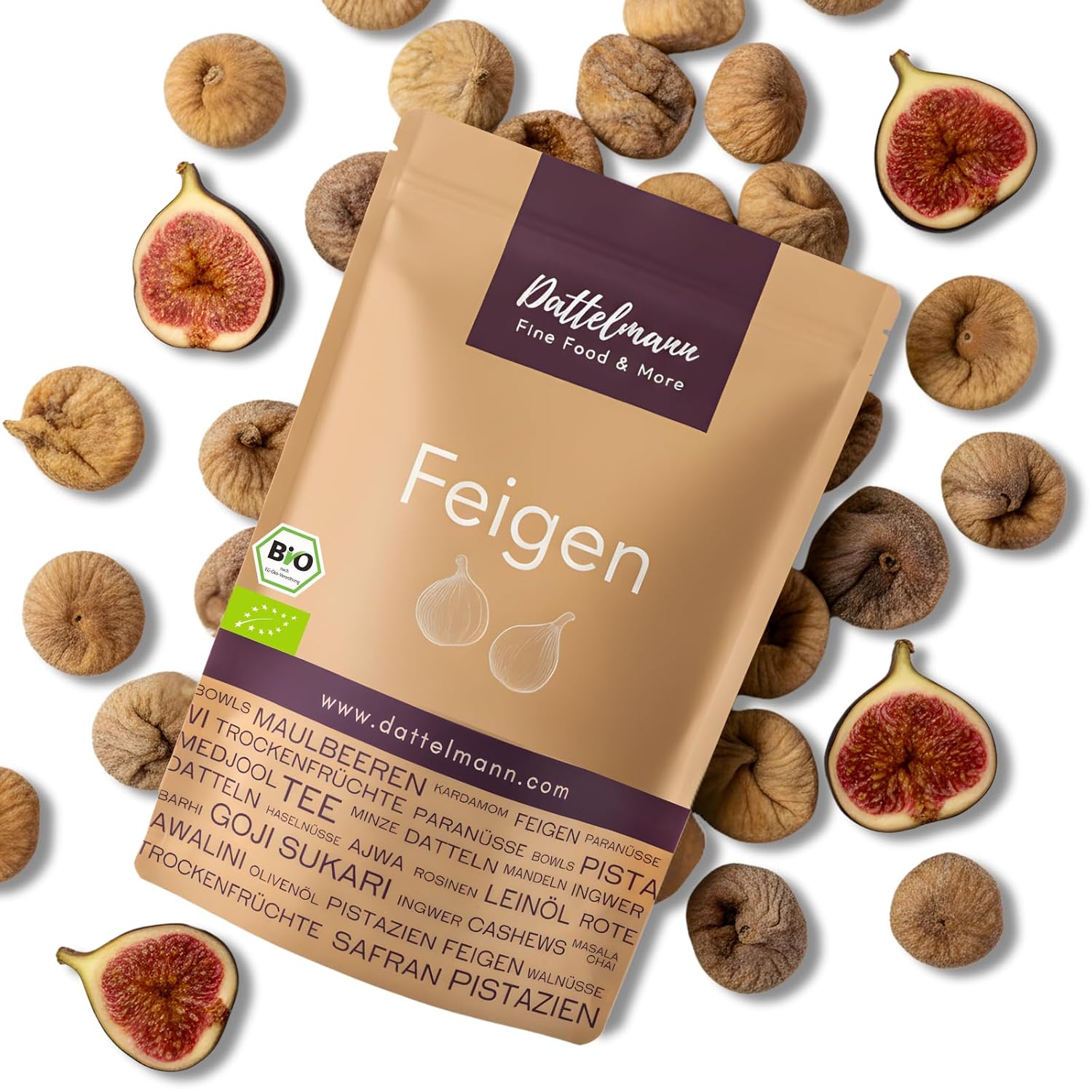 Detalle de DATTELMANN® Bio Feigen Getrocknet 500g – Ungesüßt, Ungeswefelt, ballaststoffreich