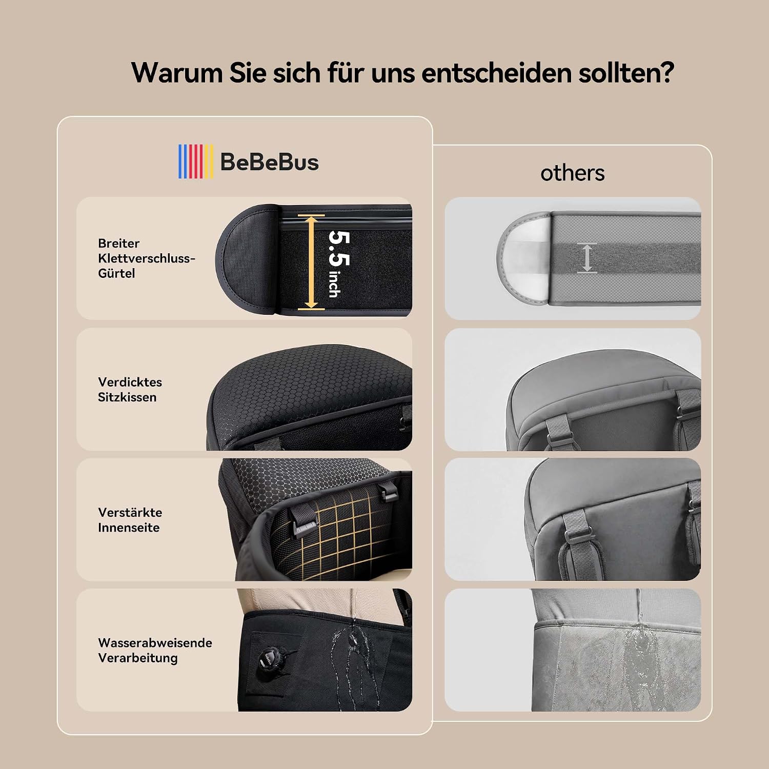 Thumbnail 4 de Bebebus Babytrage mit Hüftsitz und Hüfttrage – Stufenloser Drehmechanismus, Y-Trägersystem, Taschen & bis 20 kg