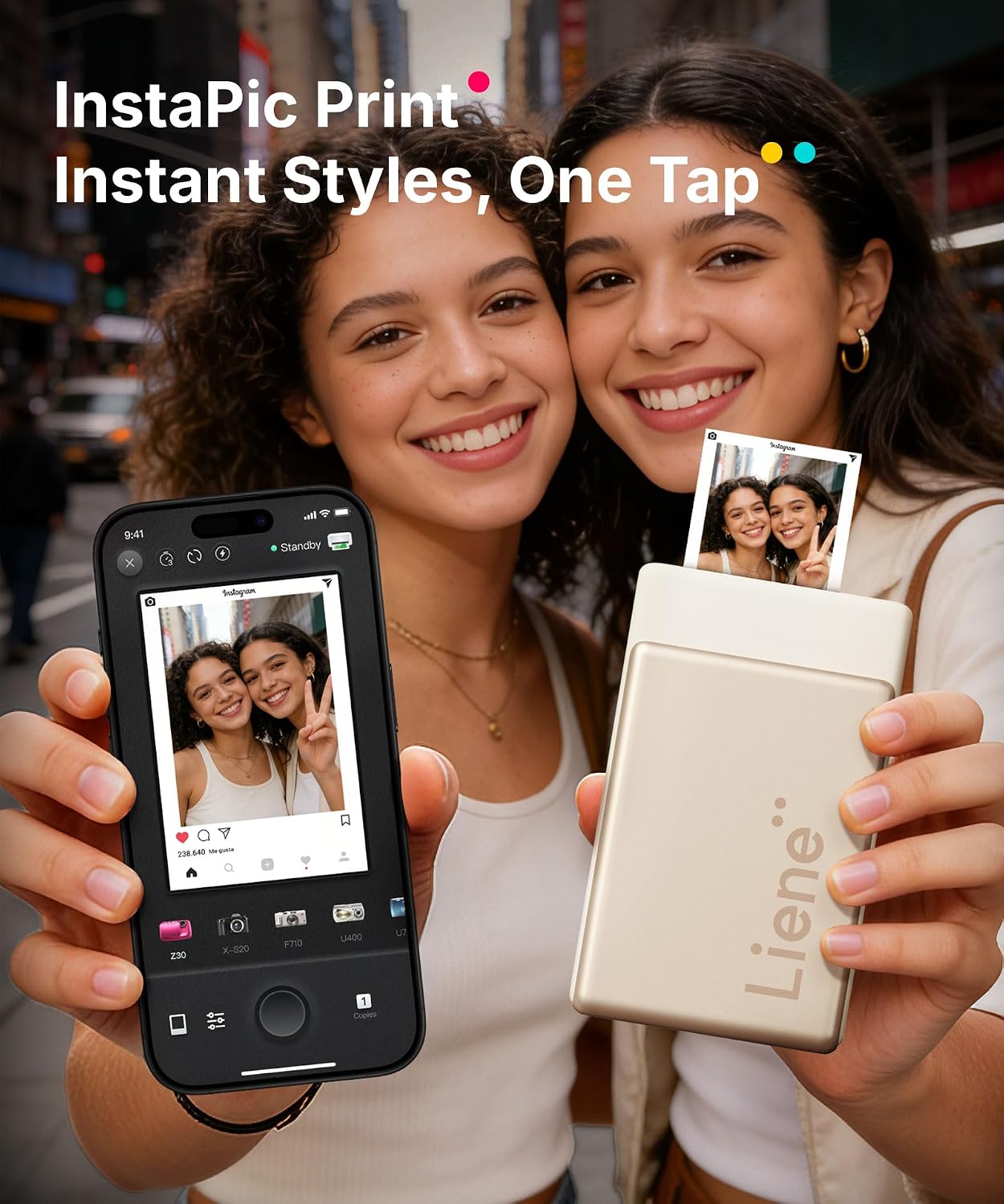 Detalle de Liene Pearl N200 Pro Portable AI Photo Printer (Gold) — 2x3 Sticker Paper with Bluetooth Printing