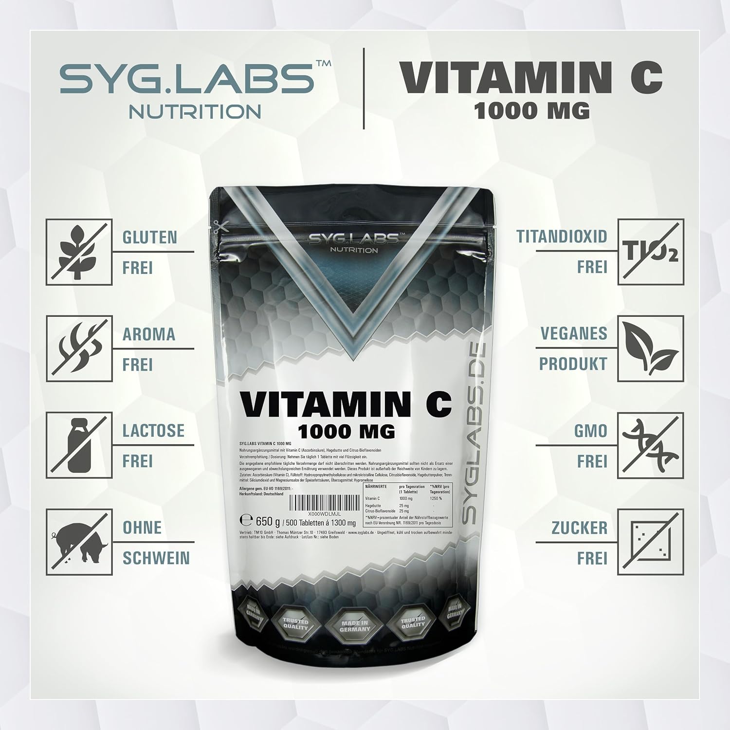 Thumbnail 3 de Vitamin C 1000 mg Tabletten mit Hagebutte und Bioflavonoiden – Time Released, vegan, laborgeprüft (500 Stück)