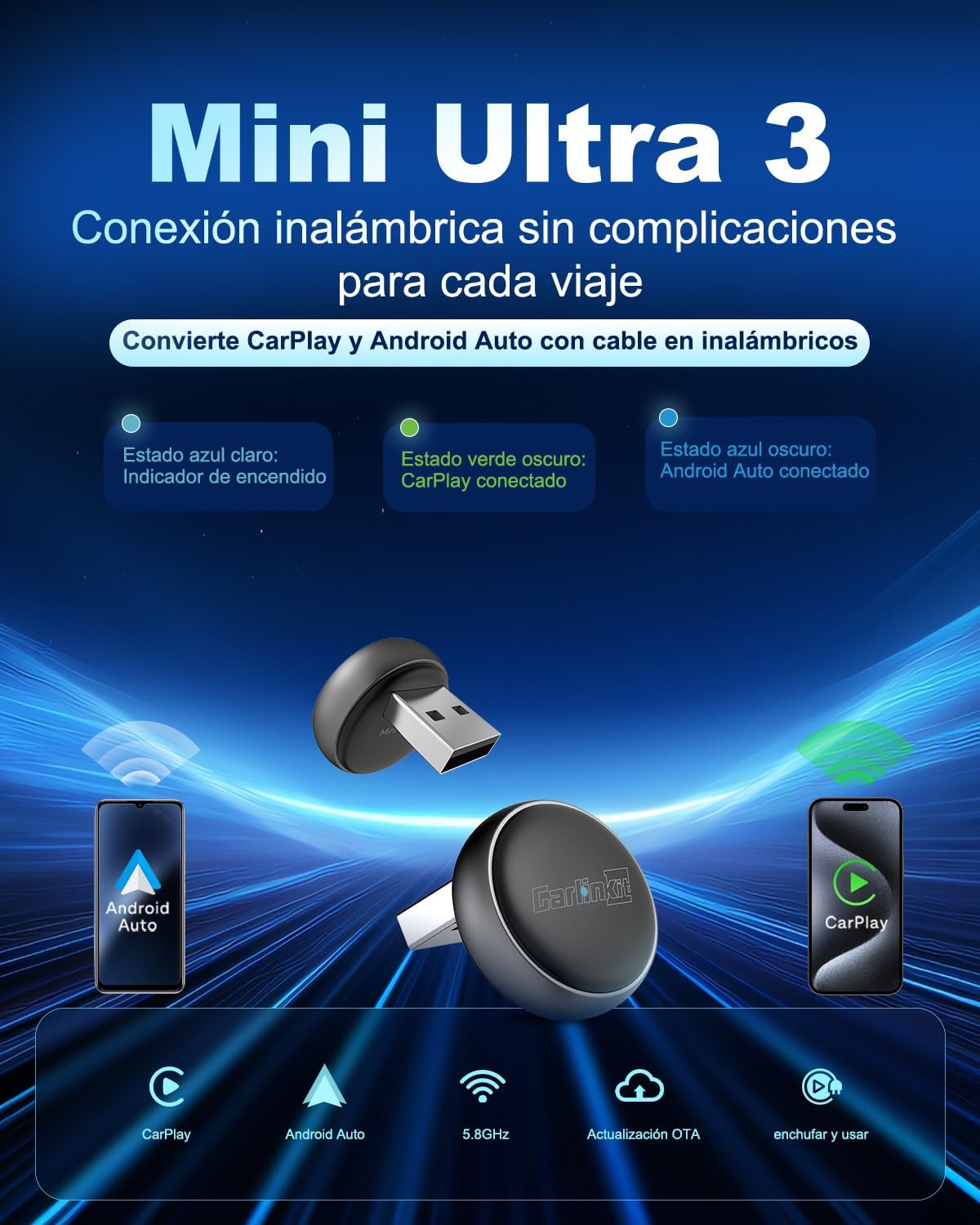 Detalle 2 de Carlinkit Mini Ultra 3 Adaptador inalámbrico 1 año