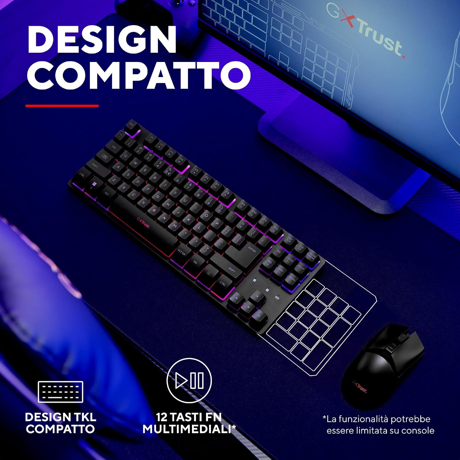 Detalle de GXTrust Dothix Tastiera Gaming Wireless TKL 80% Italiano QWERTY, Nero