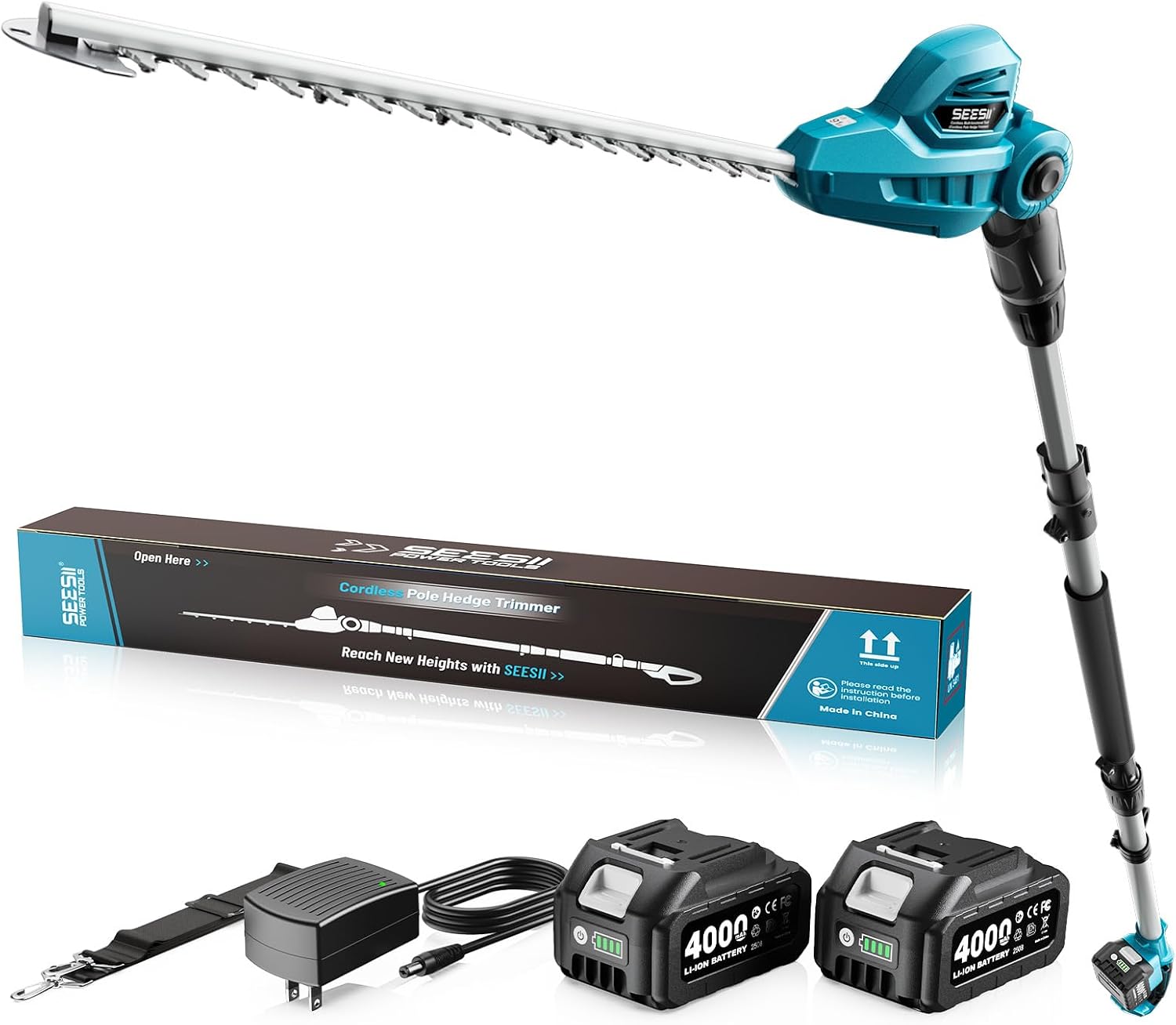 Detalle de SEESII Tagliasiepi Telescopico a Batteria 2,6 m – Lama Doppia 40 cm, 2×4,0Ah, Testa 135°