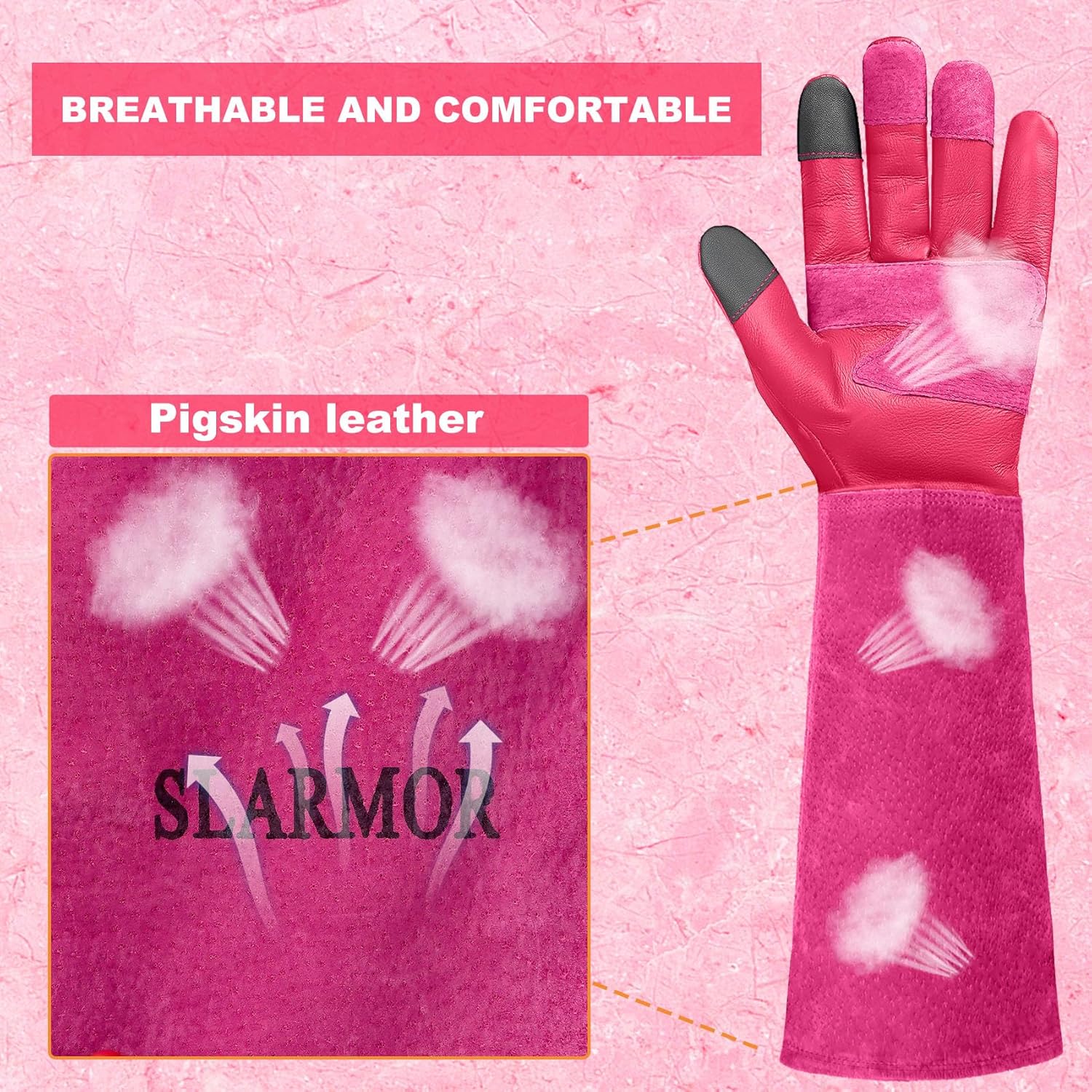 Thumbnail 2 de SLARMOR Leather Gardening Gloves for Women and Men – Thorn-Proof Cowhide, Elbow Gauntlet, Rose/ Blackberry Pruning