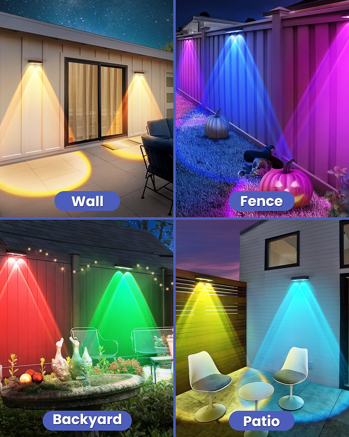 Thumbnail 1 de CLAONER Solar Fence Lights Outdoor Garden (Warm White & RGB), IP65 Waterproof, 4 Pack