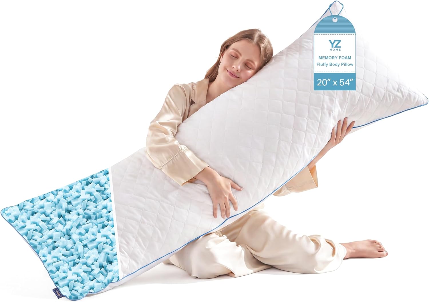 Detalle de YZ HOME Long Body Pillow, 20 x 54 Inch Shredded Memory Foam