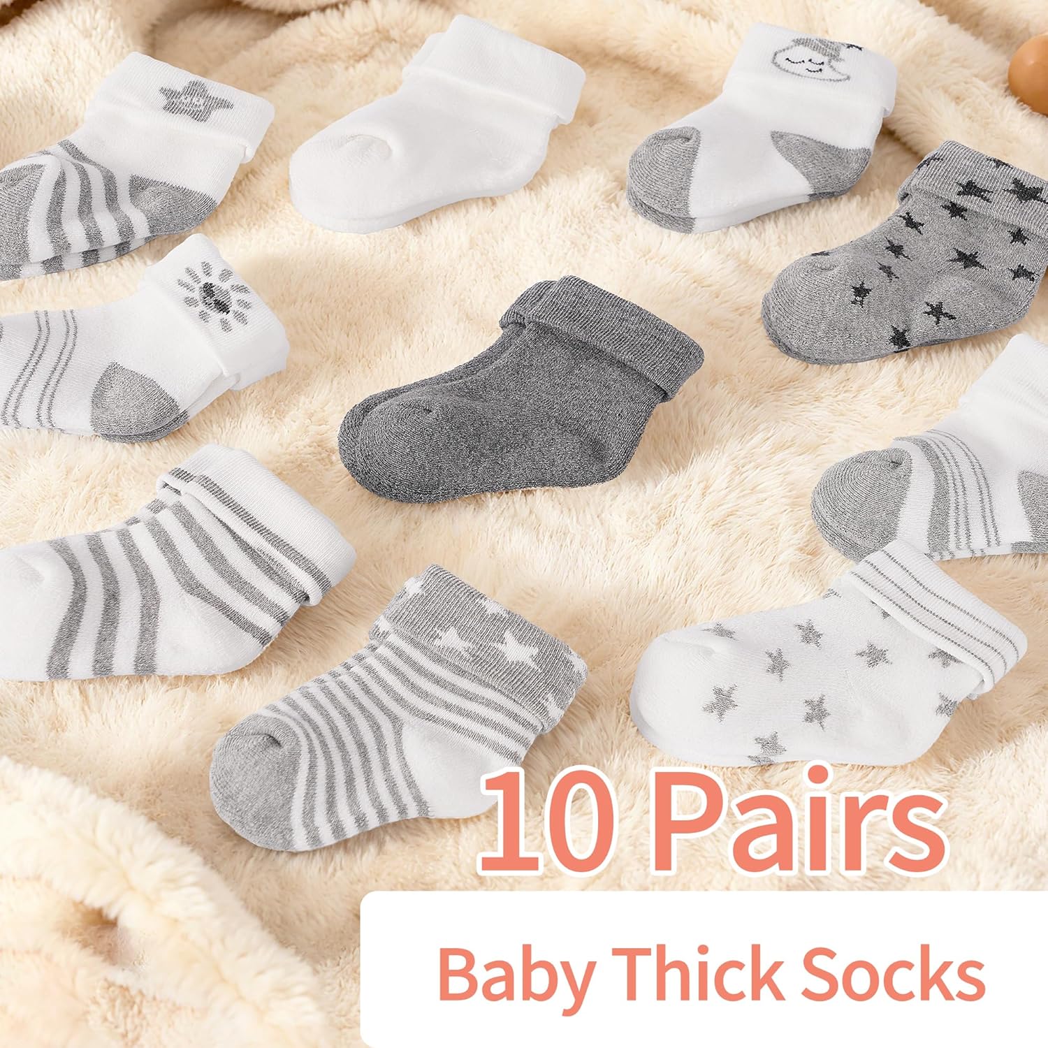 Thumbnail 1 de TRAMLE 10-Pair Baby Socks | Cotton Terry Thermal Socks for 0–3 Years