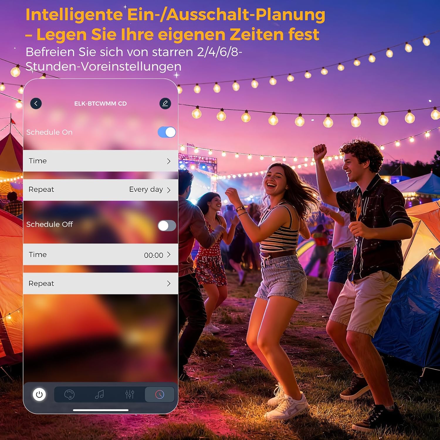 Thumbnail 4 de LED-Lichterkette für außen: 91,3 m Stromkette mit 120× G40, App & Fernbedienung, dimmbar (IP44)