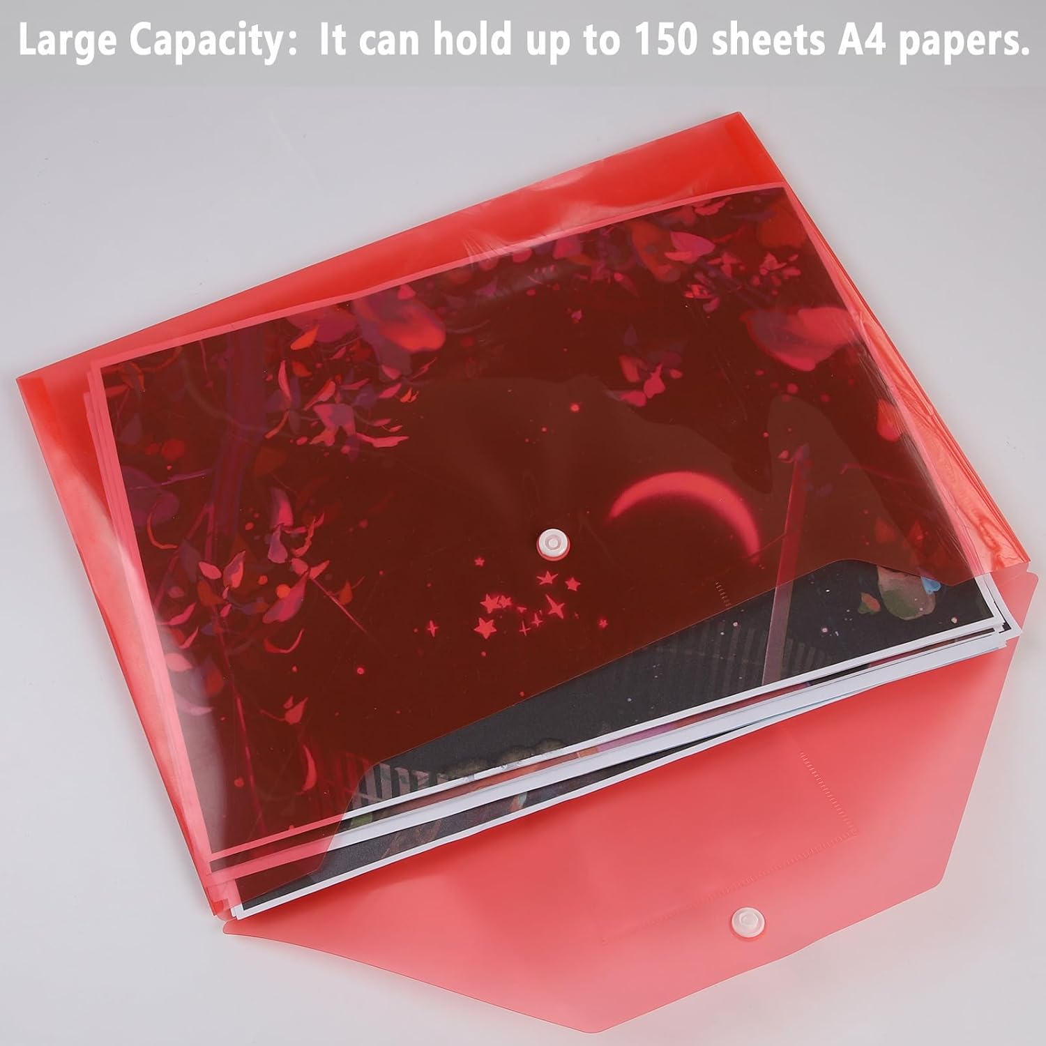 Detalle de A4 Plastic Wallets with Popper – 30 Pack (Red)