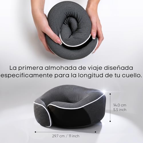 Detalle de Proglobe Almohada Cervical de Viaje 100% Espuma Viscoelástica con Antifaz 3D, Gris Oscuro