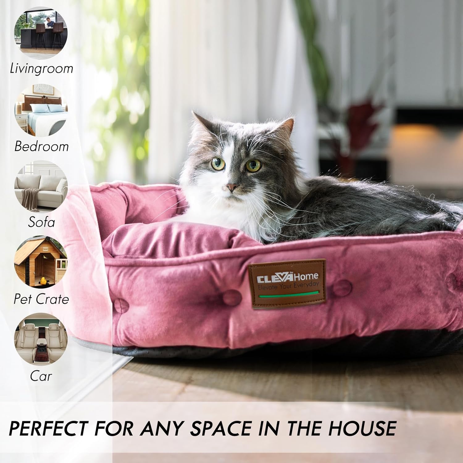 Thumbnail 2 de ClevaHome Panier pour Chats et Petits Chiens Jusqu’à 7 kg – Lit Rond Doux, Lavable en Machine, Rose Prune