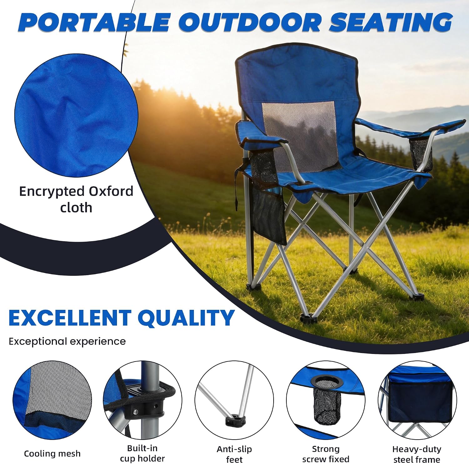 Thumbnail 3 de HULKFIT Folding Camping Chair, 600D Oxford Fabric