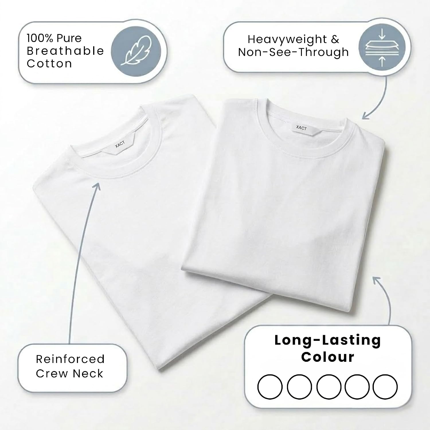 Thumbnail 4 de Xact Men’s Plain Cotton T-Shirts 5 Pack (Crew Neck, Regular Fit) – 160 GSM Everyday Tees