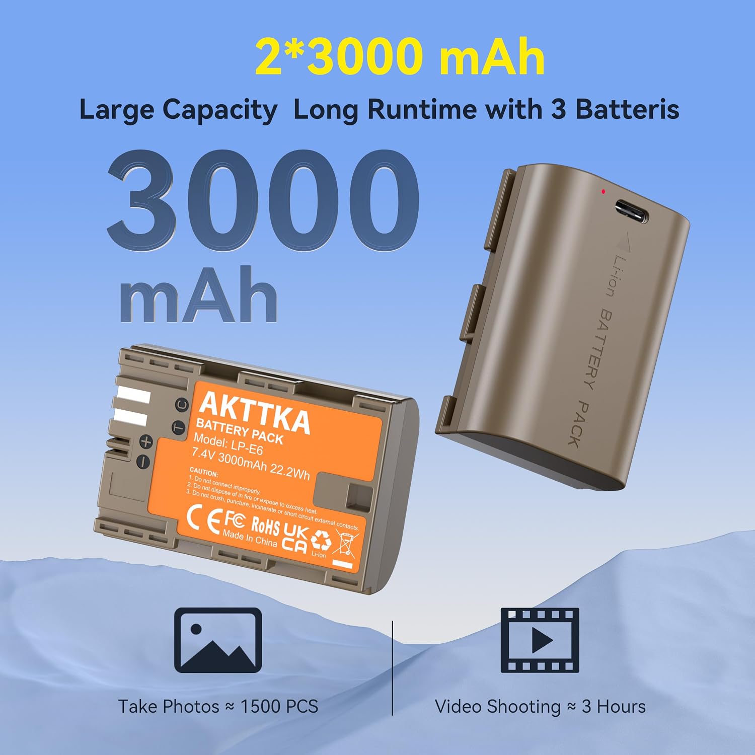 Detalle de AKTTKA Batterie LP‑E6 3000mAh pour Canon