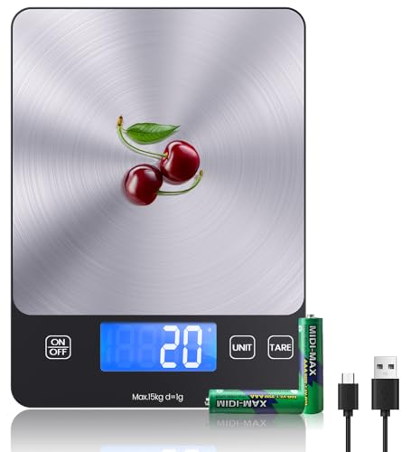 Detalle de Bilancia da cucina digitale ibanez? no: izeyu, bilancia ricaricabile USB-C con 15 kg di portata e precisione 1 g/0,1 oz