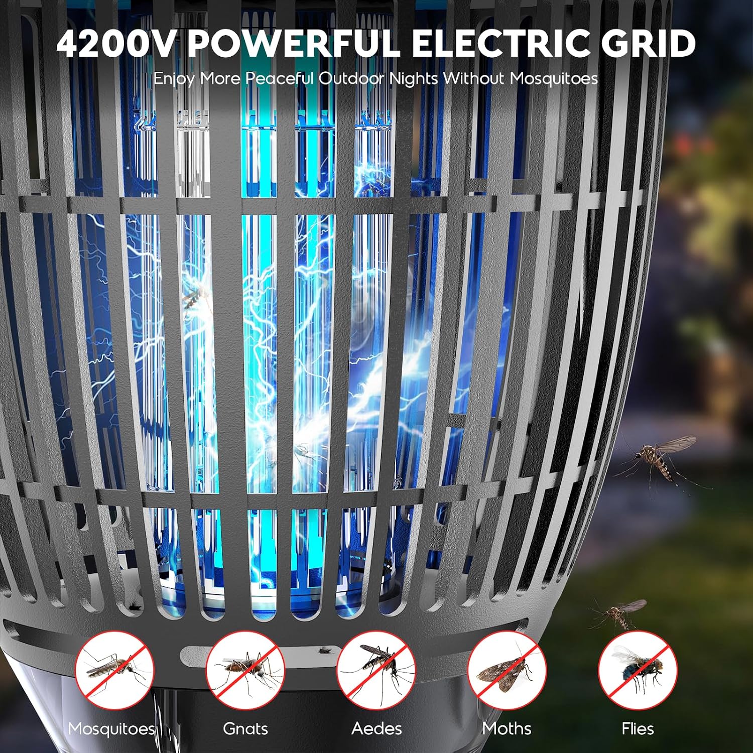 Thumbnail 1 de Anysun Lampada antizanzare solare da esterno con zanzariera elettrica 4200V, Proiettore Nebula e Luce a fiamma