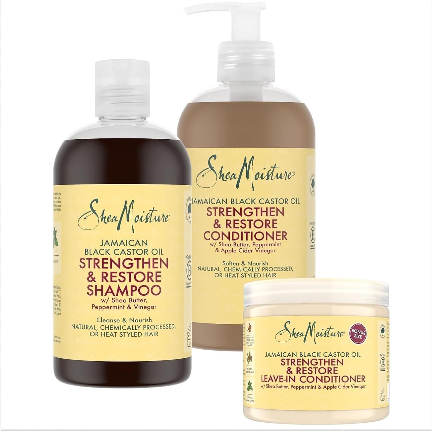 Detalle 2 de SheaMoisture Maschera Strengthen & Restore (355 ml) per capelli trattati, sfibrati e ricci