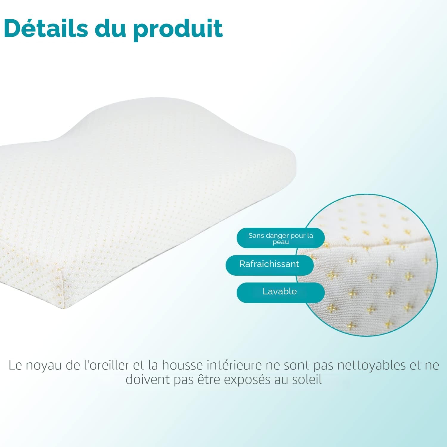 Detalle 2 de Edihome Oreiller Ergo Cervical en mousse mémoire 50 x 30 x 10 cm avec housse coton hypoallergénique