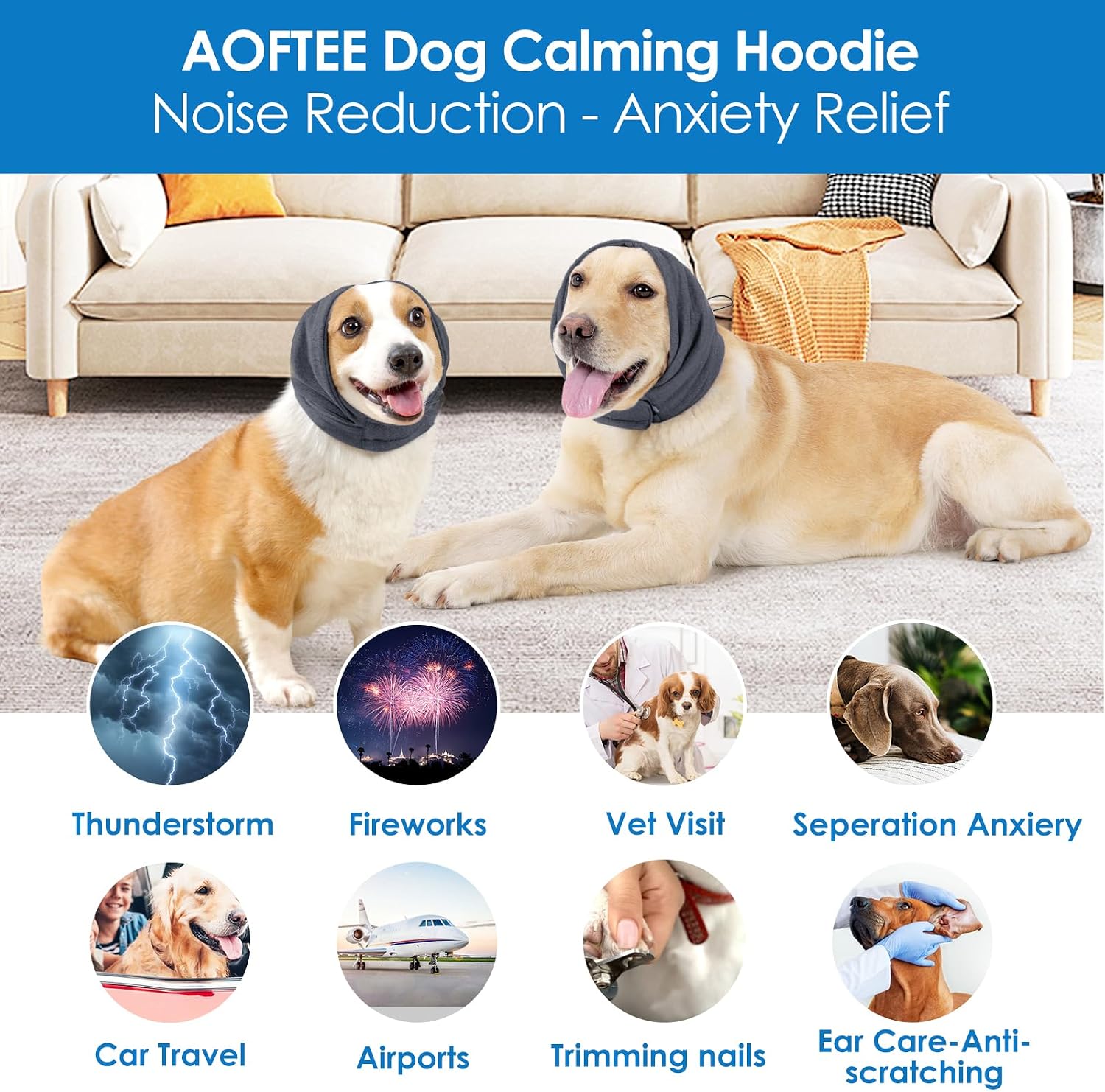 Thumbnail 3 de AOFITEE Dog Calming Hoodie – No-shake ear wraps for anxiety relief and noise reduction