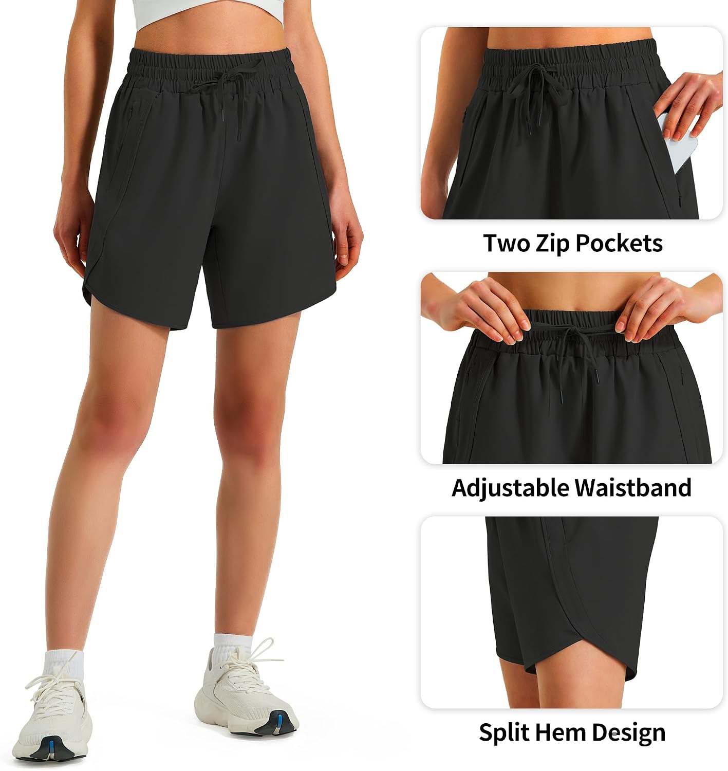 Detalle de Ksmien 5-7 Inch Women's Running Shorts with Quick-Dry Fabric and Zipper Pockets