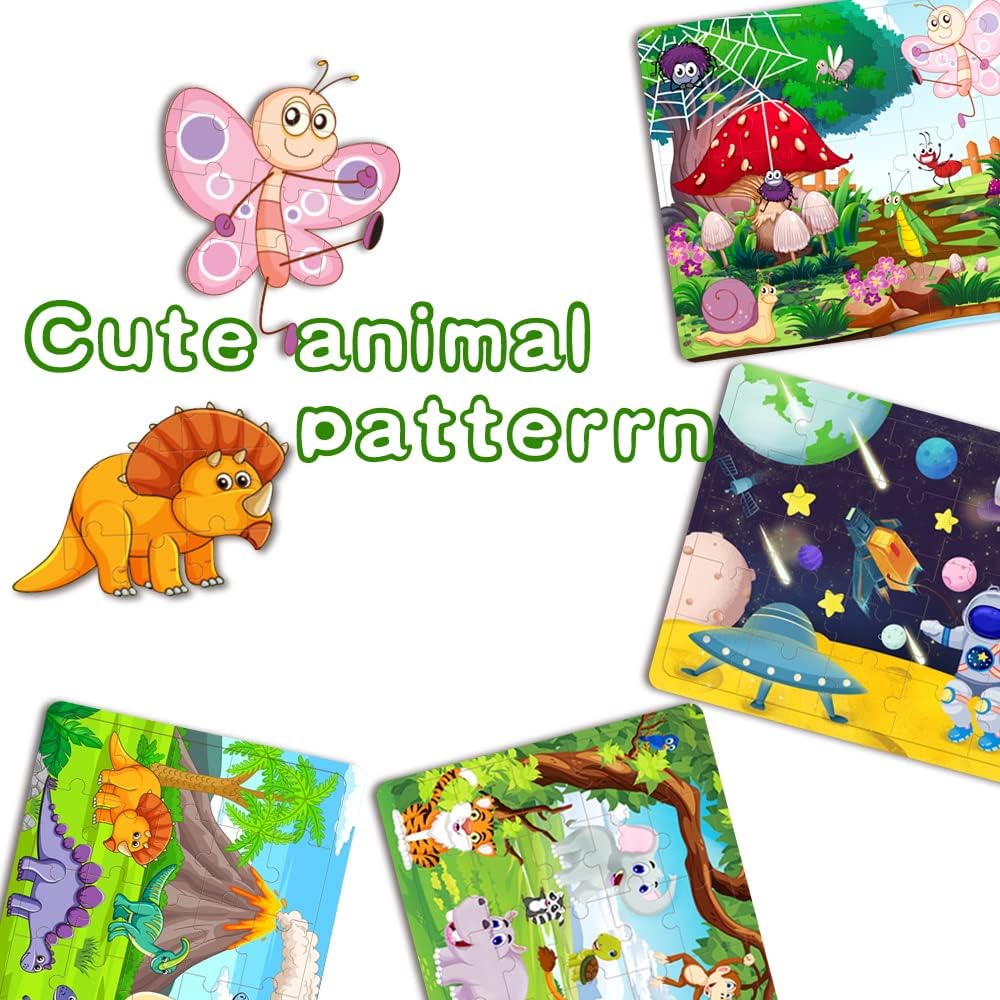 Detalle 2 de Wooden Jigsaw Puzzles for Kids (3–6) Space Dinosaur Animals – 4 x 30-Piece Set