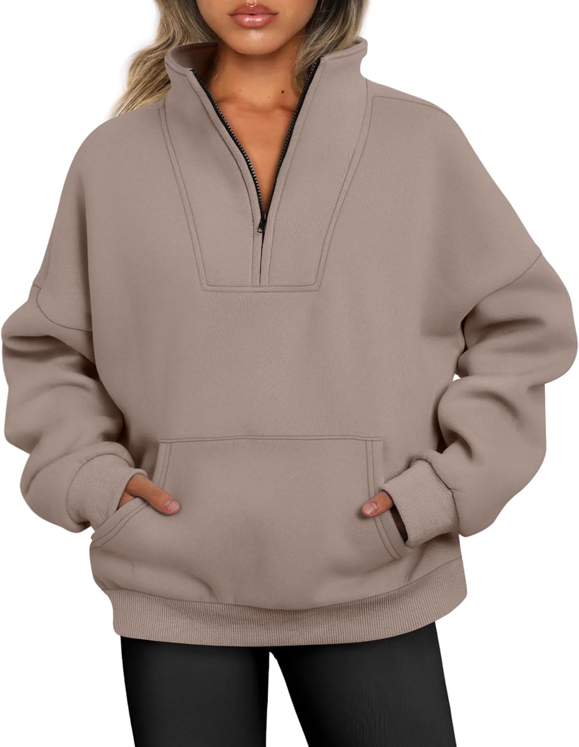 Thumbnail 6 de Jhsnjnr Damen Half Zip Sweatshirt mit Fleece-Innenfutter – Oversized Stehkragenpullover ohne Kapuze