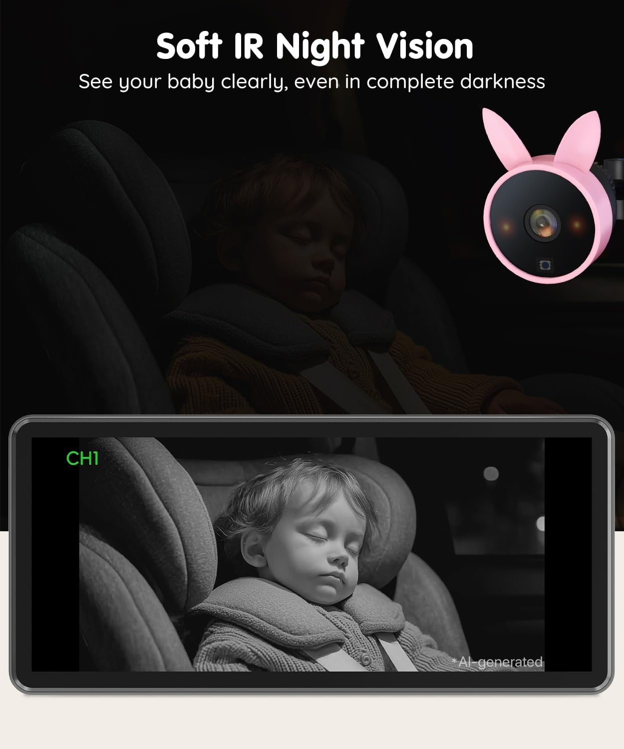Detalle de Babyvue BV3PRO Dual Baby Car Camera, 7.2-Inch 1080p Split-Screen Monitor