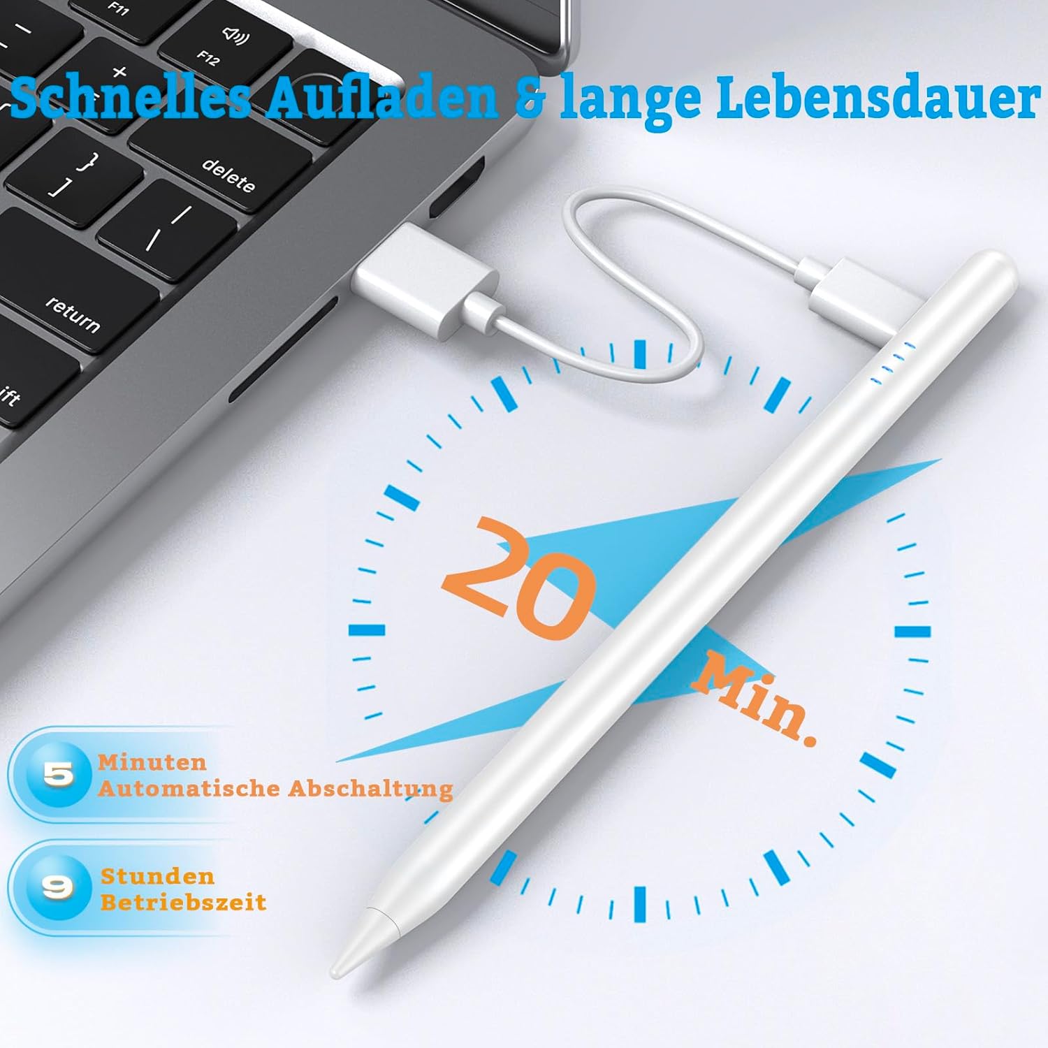 Thumbnail 2 de CMARS New Stift für iPad (2018–2026) mit Schnellladung, Neigungssensor & Palm Rejection (weiß)