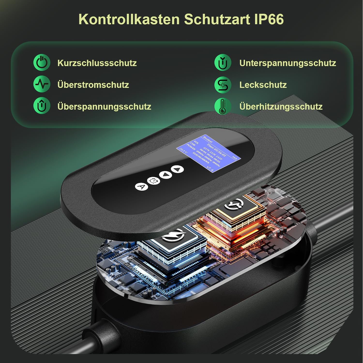 Thumbnail 6 de FNITAER Mobile Wallbox 11 kW mit CEE 16A Stecker (3-phasig) – Typ-2 Kabel 6 m, Zähler & Timer, Schwarz