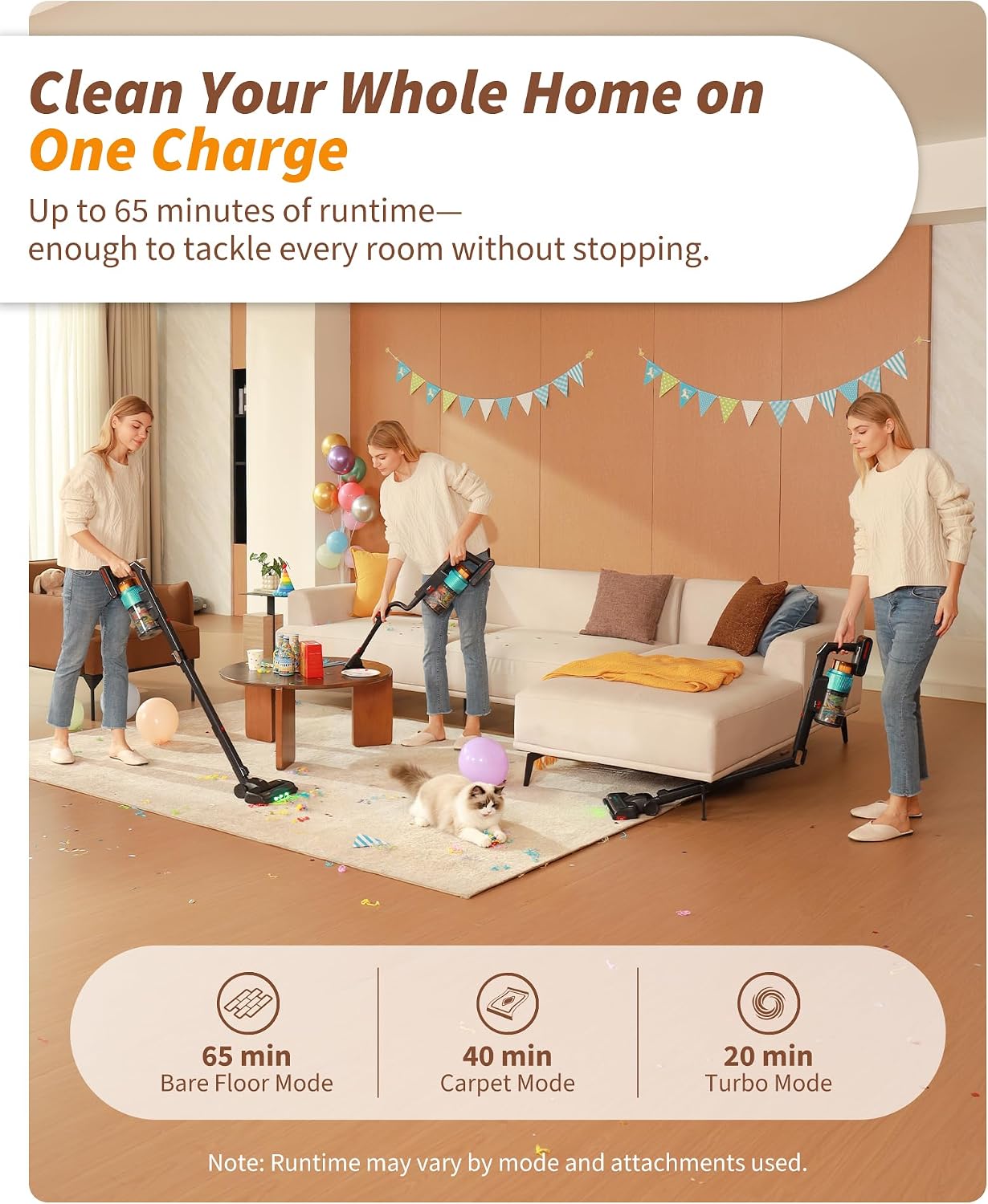 Detalle de Eleckeys Cordless Vacuum Cleaner, 650W: Lightweight, 65-Minute Runtime, 180° Foldable Wand