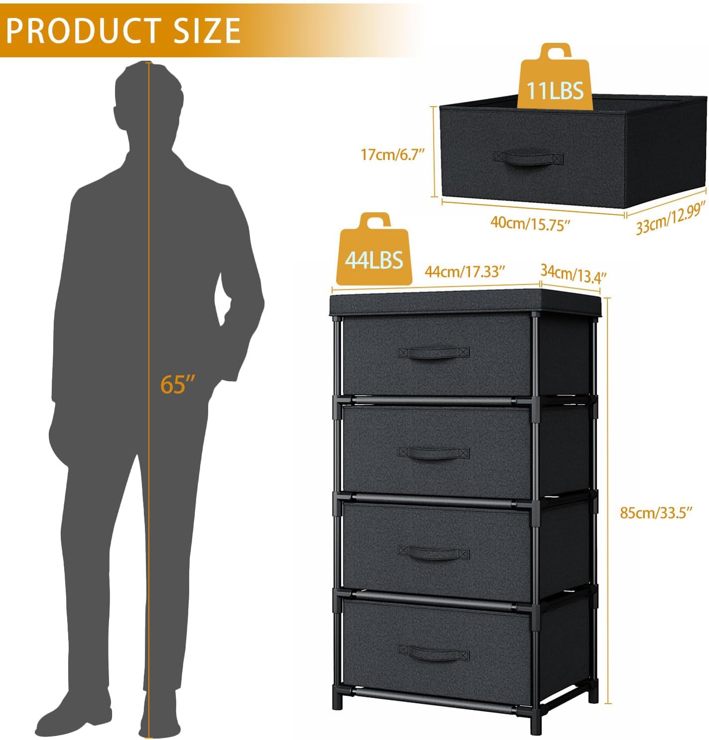 Thumbnail 2 de WANGIRL Fabric Chest of Drawers 4-Drawer 20kg