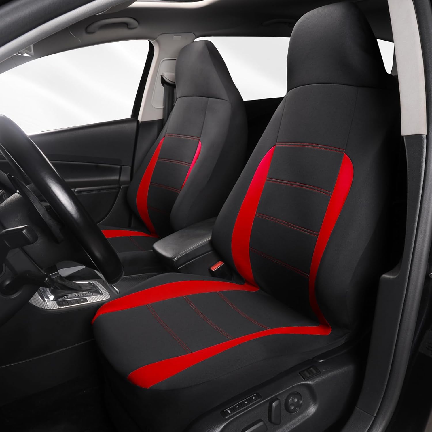 Detalle de AUTOYOUTH Front Seat Covers with Airbag‑Compatible Design – Red, Universal Fit