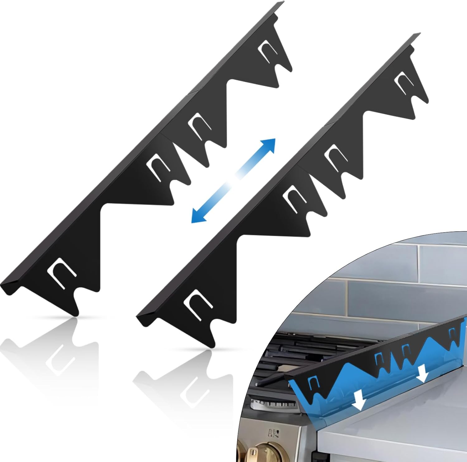 Detalle de ACPULSE SGC-MAIN-01 Stainless Steel Stove Gap Covers, Adjustable 13.8–27.6 in, 2-Pack