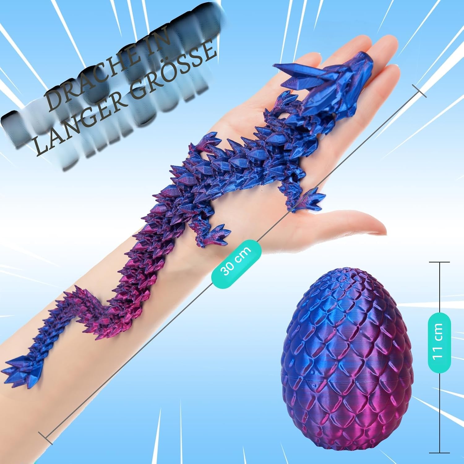 Thumbnail 5 de YILCER 3D Gedruckter Drache 28,5 cm – Drachenei mit Upgrade, bruchsicher und umweltfreundlich (Laserviolet)