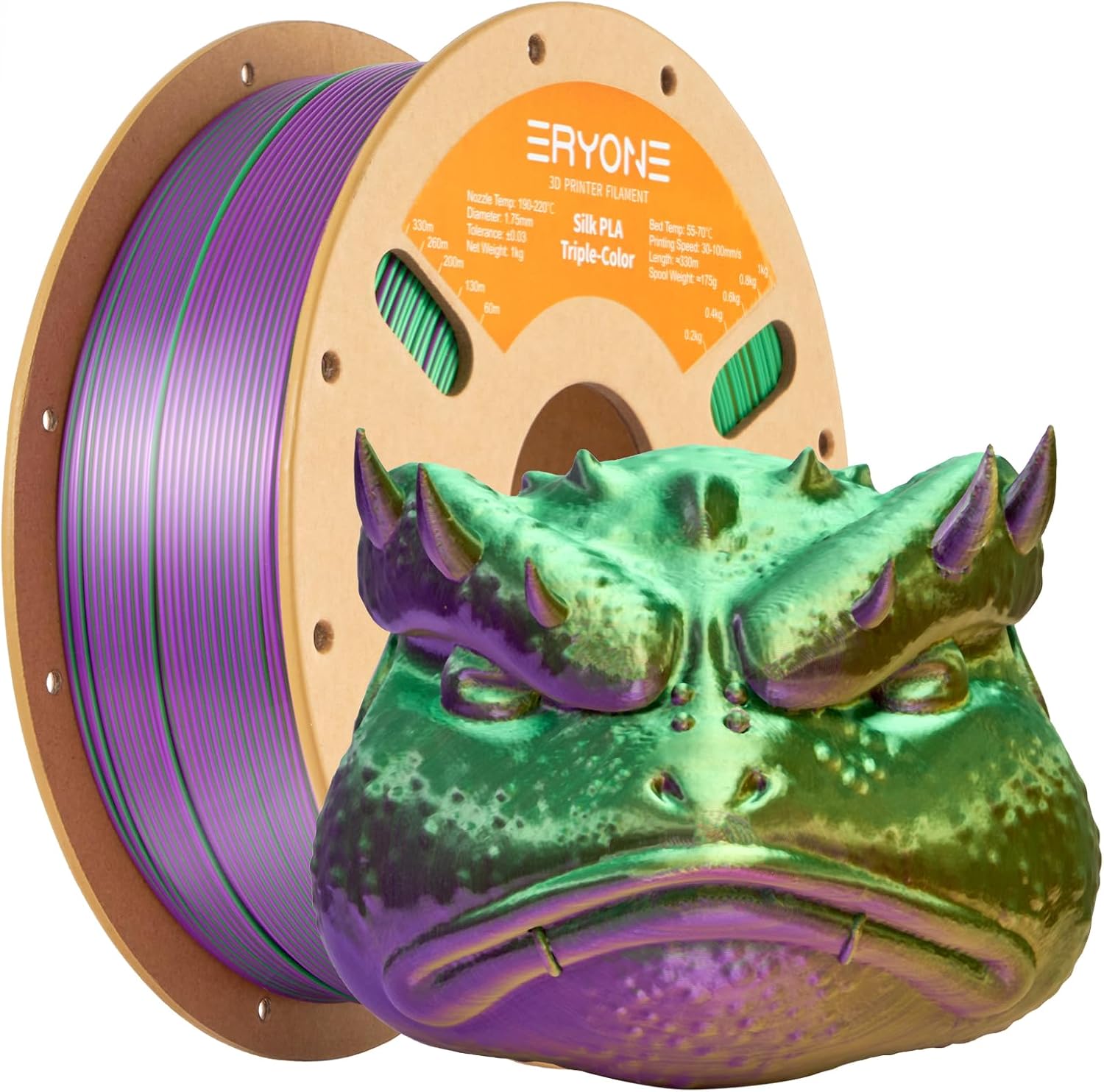 Detalle de ERYONE Dreifarbiges Seiden-PLA Filament (1,75 mm) – Co-Extrusion in Gold/Grün/Lila