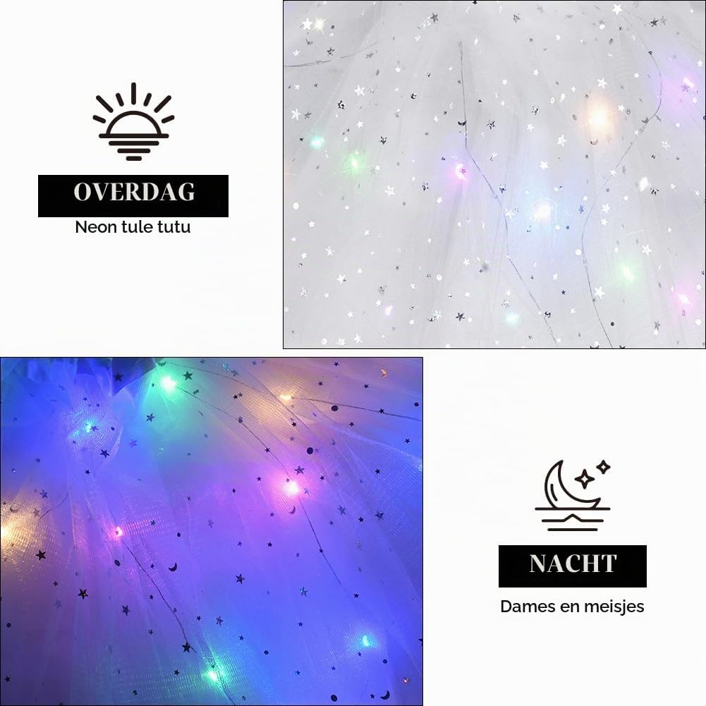 Thumbnail 4 de URAQT LED-tutu voor dames met pailletten, sterren en elastische tailleband