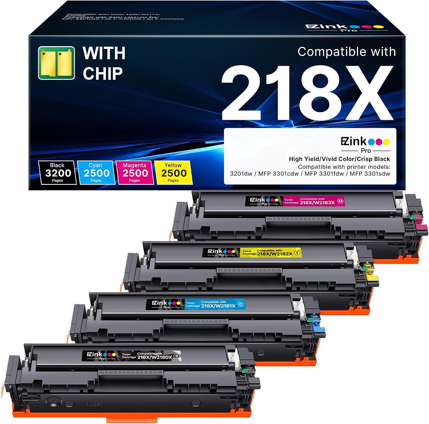 Detalle de E-Z Ink Pro 218X Compatible Toner Cartridge 4-Pack with Chips
