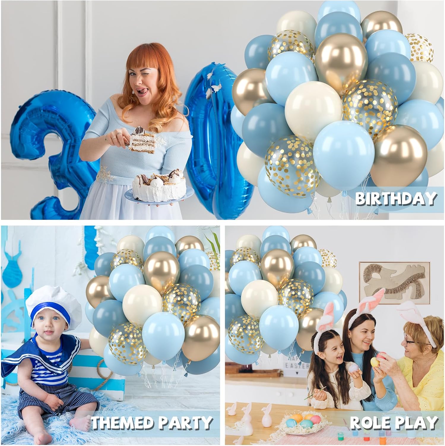 Detalle de Paready Dusty Blue Balloons, 50 Pcs – Light Blue Champagne Gold Mixed Balloons for Baby Showers and Celebrations