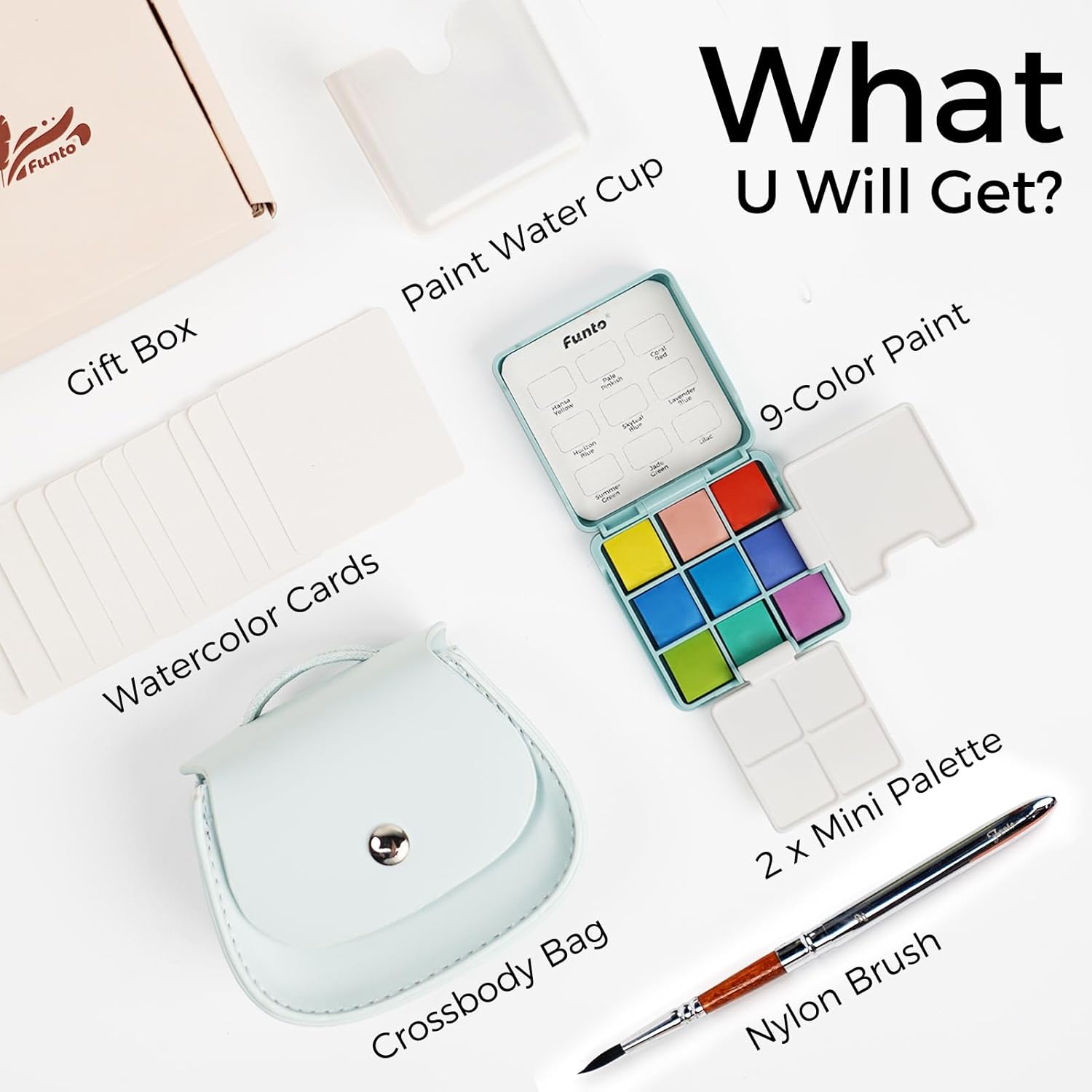 Thumbnail 3 de Kit da viaggio Funto per acquerelli tascabili: 9 colori con borsa in pelle