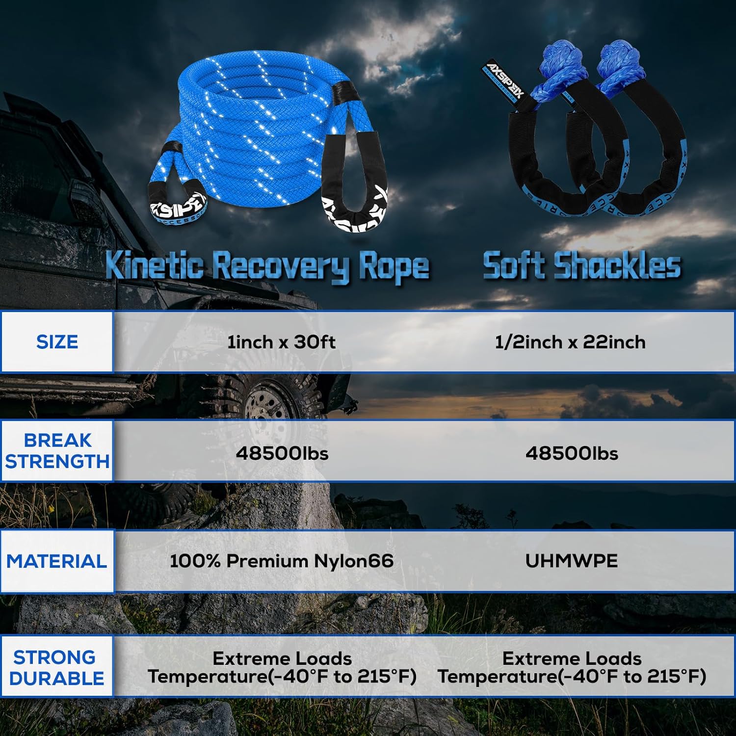 Thumbnail 3 de AXSIPEIX Kinetic Recovery Rope 30ft 🚗