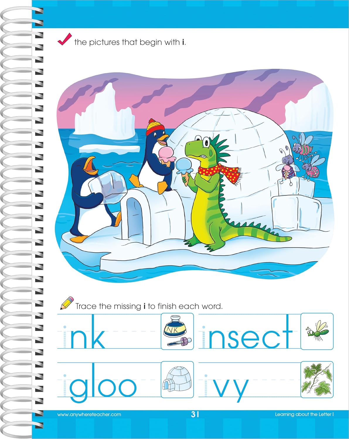 Detalle de School Zone Big Kindergarten Workbook, Spiral-Bound Activities for Reading, Writing and Math