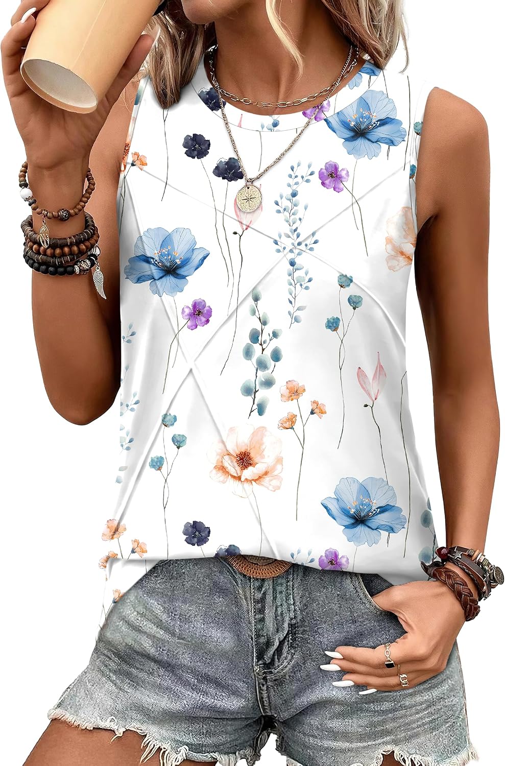 Detalle de WIHOLL Women's Sleeveless Summer Crewneck Loose Fit Tank Tops