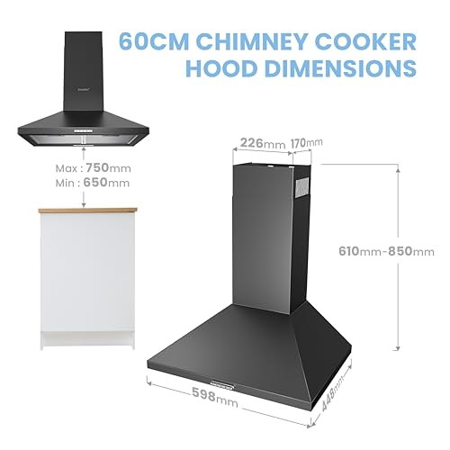 Thumbnail 3 de COMFEE' 60cm Chimney Cooker Hood (Wall Mounted) in Black
